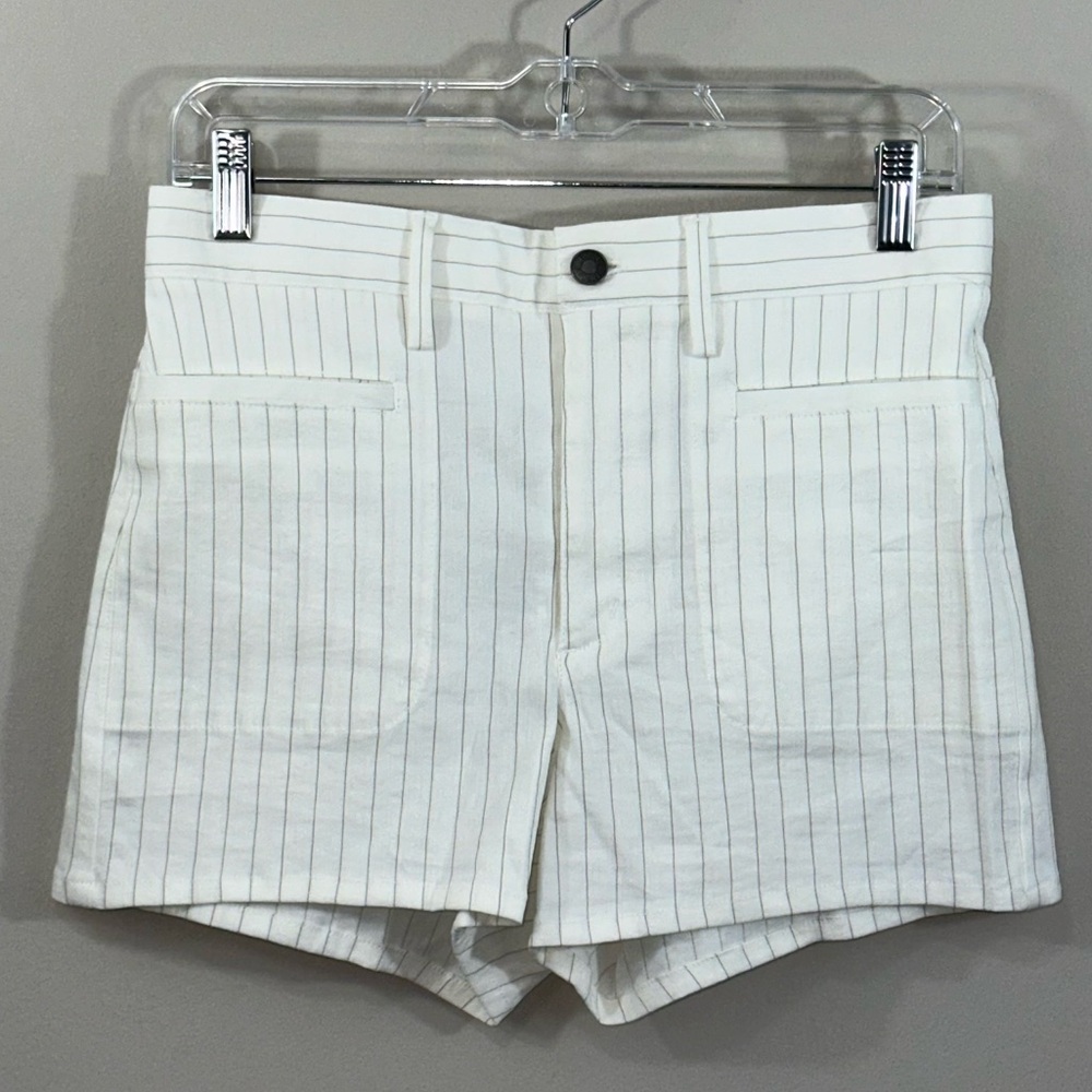Theory Ivory Striped High Waist Shorts